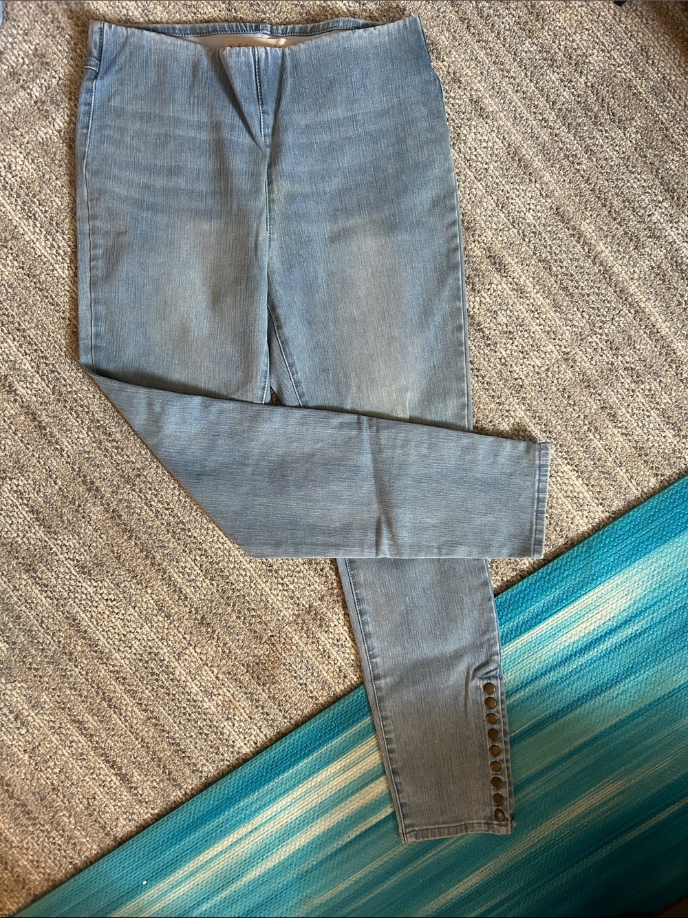 Soft Surroundings Light Blue Skinny Jeans with Button Cuff Detail